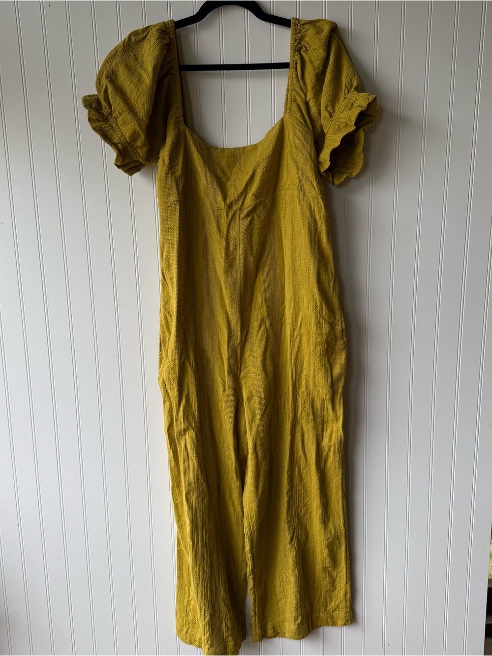 Free People Mustard Yellow Puff-Sleeve Jumpsuit